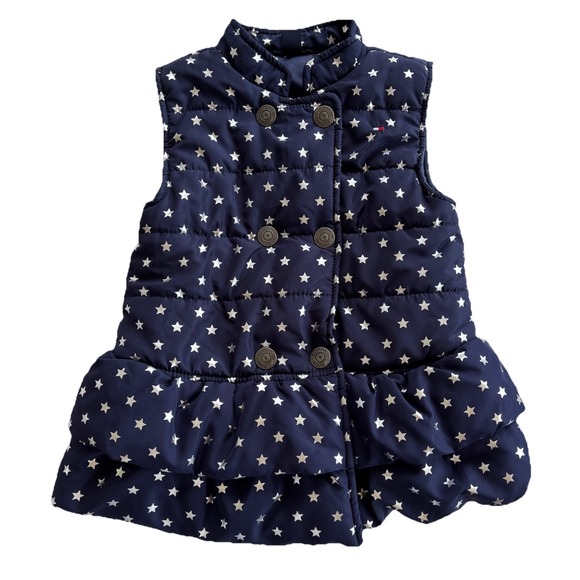Tommy Hilfiger Other - Tommy Hilfiger Snap Up Puffer‎ Vest Girl's 6 Blue Shiny Silver Stars Logo
